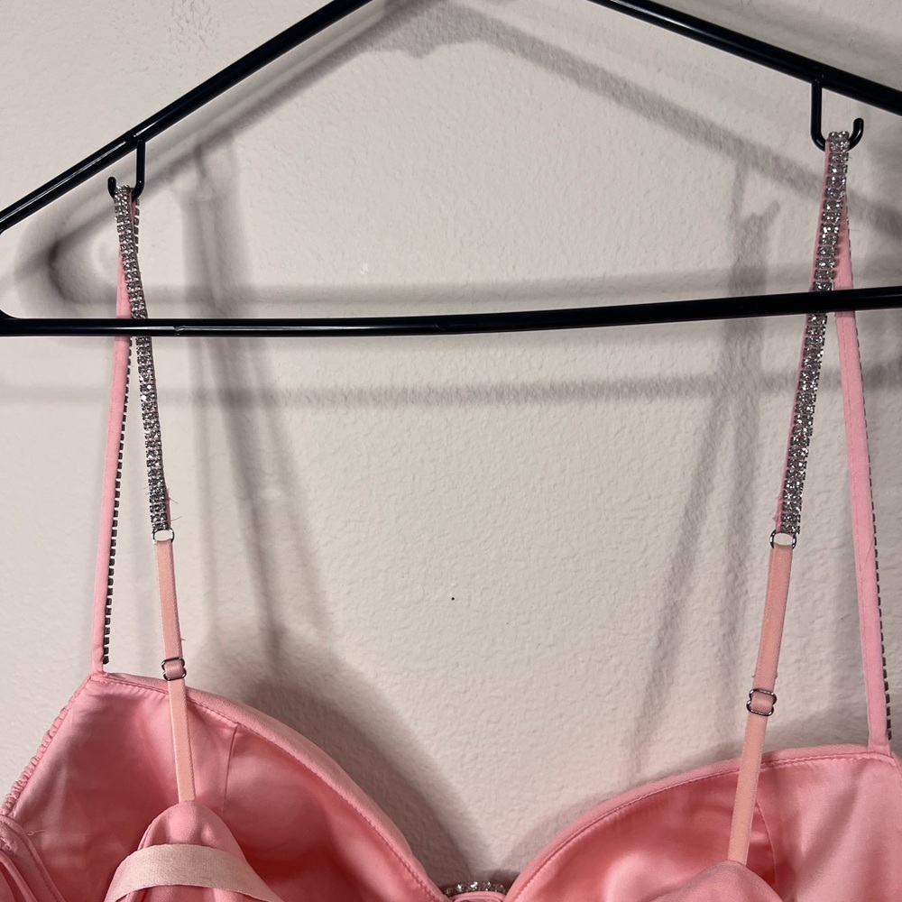 Oh Polly Blush Pink Draped Bodycon Dress with Embellished Straps - Picture 9 of 12
